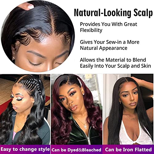 13 x 4 Lace Frontal Closure Body Wave Frontal 13 x 4 HD Transparent Lace Frontals With Bangs Baby Hair 100% Remy Human Hair 150% Density Natural Color(10 Inch)
