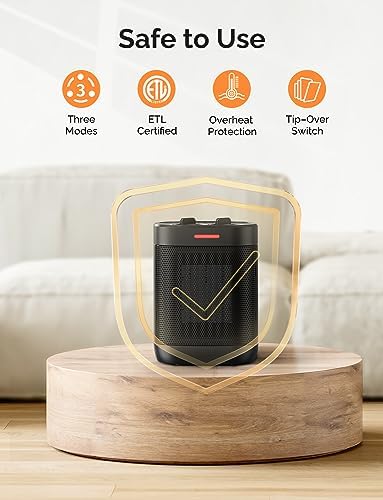 1000W Small Space Heaters for Indoor Use, PTC Ceramic Personal Heater with Overheating & Tip-Over Protection, Quiet Heating for Desktop Office Home
