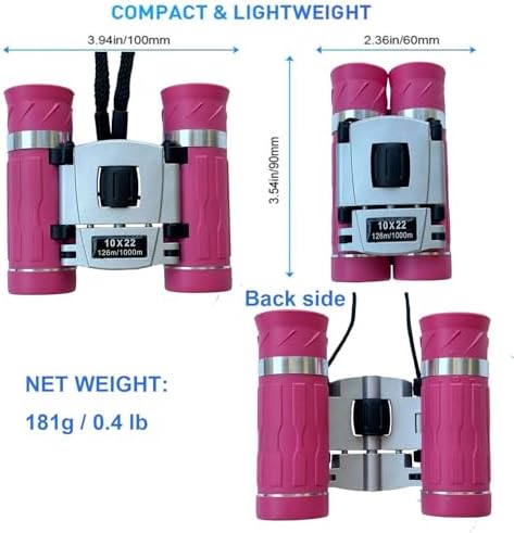 10x22 Compact Binoculars for Bird Watching, Mini Small Binoculars for Adults Kids Teens, Optical Binoculars for Opera Hiking Hunting Travel Concert Gift (Pink, 10x22)