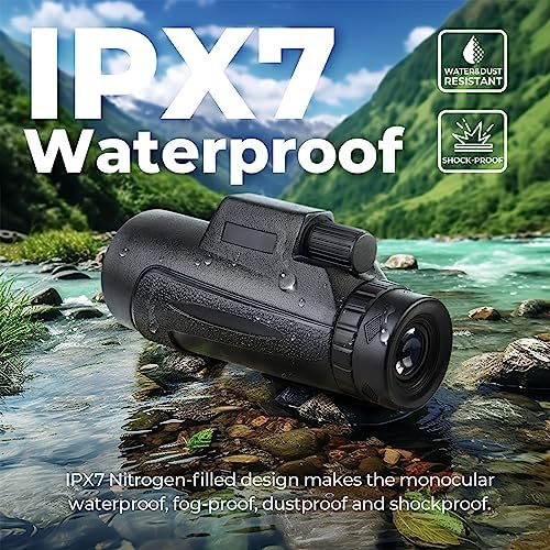 12x50 HD Monocular Telescope for Smartphone, Monoculars for Adults High Powered with Bak4 Prism and Fmc Lens, Low Night Vision for Bird Watching/Hunting/Wildlife/Hiking/Traveling - Midnight Black