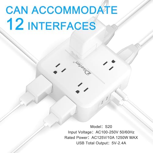 10Ft Power Strip with 1 USB-C,3 USB-A Ports,8 AC Outlets,Multi Plug Outlet Extender,10Ft Extension Cord,Flat Plug Wall Mount Desk USB Charging Station for Home Office College Dorm Room Essentials,UL