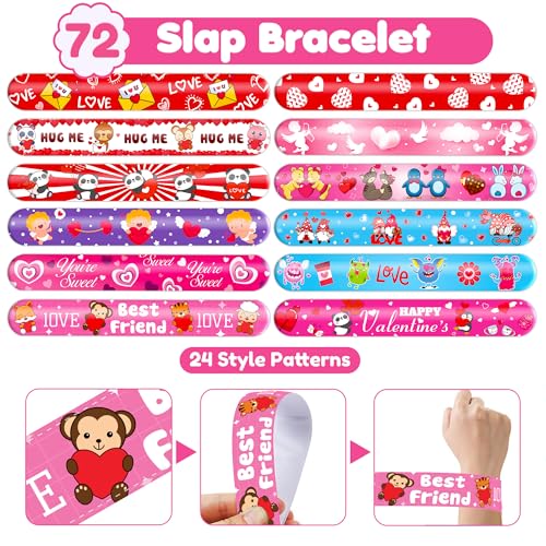144 PCS Valentine Party Set - 72 Temporary Tattoos & 72 Slap Bracelets - Perfect for Themed Parties, Baby Showers, Classroom Rewards & Gifts for Kids