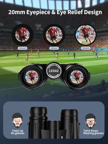 12x42 Binoculars for Adults High Powered - Compact BAK4 Binoculars with Tripod Phone Adapter Strap Clear Low Light for Bird Watching Hunting Cruise Ship Travel Concert