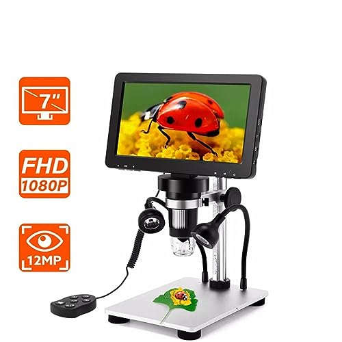 1080P Digital Jewelry Microscope - 7 Inch FHD LCD Display, 2000x Magnification Zoom, Soldering Microscope for Biological Observation and Watch Repair, 12MP Camera, LED Lights
