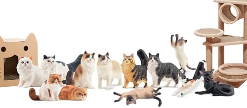 12PCS Realistic Cat Figurines, Plastic Cat Figure, Cat Cake Topper Kitten Toy Christmas Birthday Gift for Kids and Children