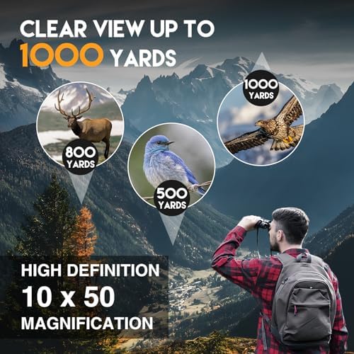 10x50 Binoculars for Bird Watching -High Power Binoculars for Adult,HD Optical System Non-Slip Grip, Waterproof Binoculars for Outdoor