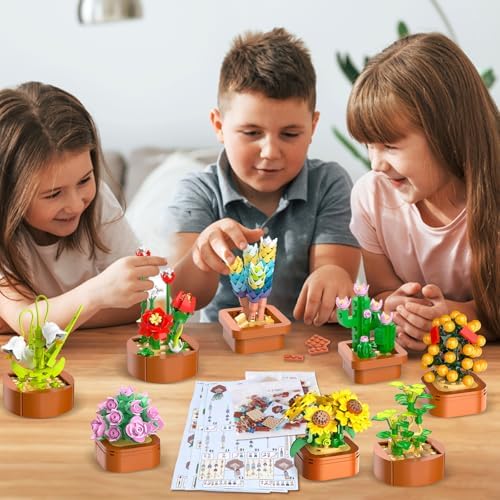 12 Flowers Succulents 3.6MM Mini Building Set - 1403PCS Flower Botanical Collection for Office Home Décor Plant Building Blocks Toy, Gifts for Valentine Mother's Day Birthday Adults Women Kids 10+
