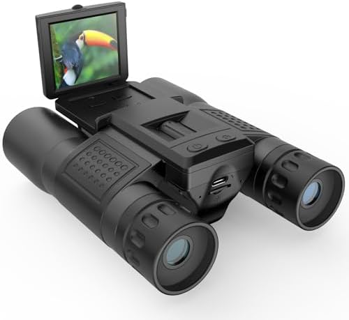 12x32 Binoculars for Adults, Binoculars with Camera, 2" LTPS Display 5MP 1080P Video Photo Recorder with 32GB Micro SD Card, High Powered Binoculars for Bird Watching Travel Hunting, Black