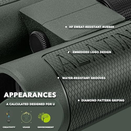12x42 High Powered Binoculars with Harness, Optical Solution Features Bak-4 Prisms & FMC Lens for Bird Watching, Hunting, Extended Travel and Cruise (Green)