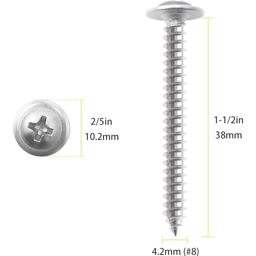 100pcs #8 x 1-1/2" 410 Stainless Steel Modified Truss Head Wood Screws, Phillips Drive Self Tapping Metal Screws with Screwdriver Bit
