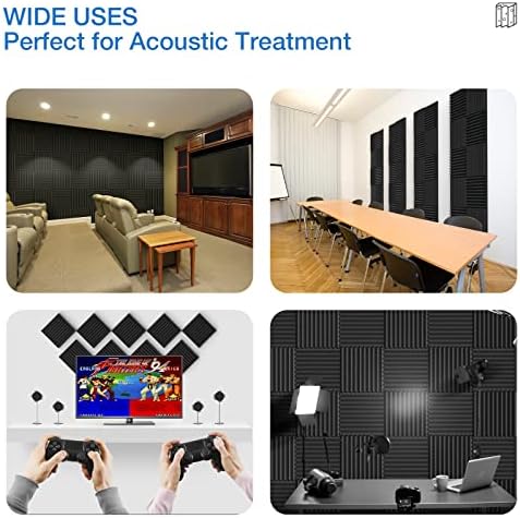 12 Pack Acoustic Panels Self-Adhesive, 1" X 12" X 12" Quick-Recovery Sound Proof Foam Panels, Acoustic Foam Wedges High Density, Soundproof Wall Panels for Home Studio,Carbon Black
