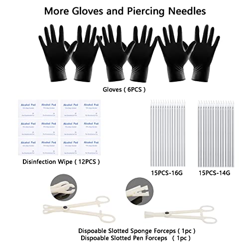 120PCS Body Piercing Kit Surgical Steel 14G 16G 20G BCR CBR Labret Lip Rings Cartilage Daith Earrings Nose Septum Nose Studs Belly Button Rings Piercing Jewelry Needles Gloves Clamps Tools