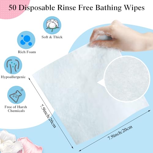 150 Pcs Rinse Free Bathing Wipes Bulk Sponges Bath Wipes All in 1 Shower Rinse Free Bath Sponges Wash Cloths for Campers, Hikers, Adults, Elderly