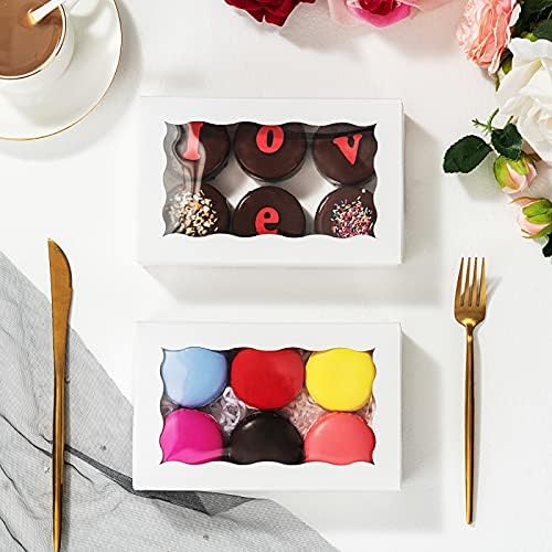 100pcs 7x4.33x1.5 Inch White Bakery Boxes with Window Cookies Boxes Cake Pop Boxes Chocolate Truffle Boxes Macaron Boxes Browines Treat Boxes for Christmas Valentine's Easter Mother's Day