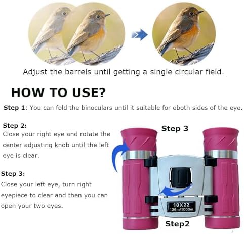 10x22 Compact Binoculars for Bird Watching, Mini Small Binoculars for Adults Kids Teens, Optical Binoculars for Opera Hiking Hunting Travel Concert Gift (Pink, 10x22)
