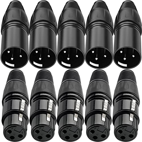 10PCS 3 Pin XLR Solder Connector, 5 Male and 5 Female XLR Mic Snake Plug, Microphone Audio Socket for High Conductivity and Ultra-Low Noise
