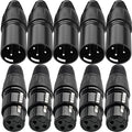 10PCS 3 Pin XLR Solder Connector, 5 Male and 5 Female XLR Mic Snake Plug, Microphone Audio Socket for High Conductivity and Ultra-Low Noise