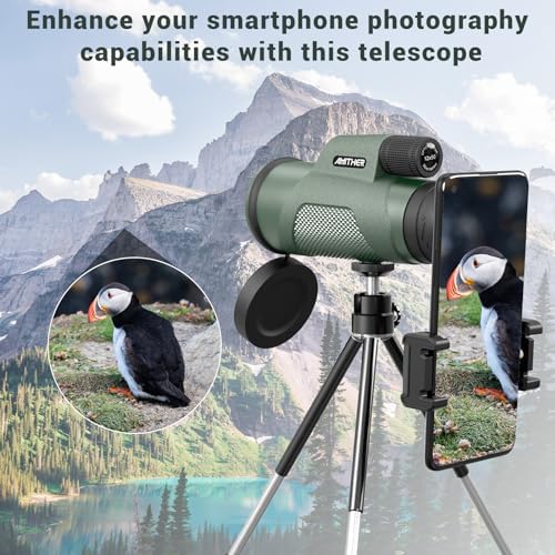 12x50 Monocular Telescope for Smartphone, HD Monoculars for Adults High Powered Compact Scope, Portable Handheld Telescope with Phone Adapter & Tripod for Hiking Bird Watching Camping, Gifts for Men