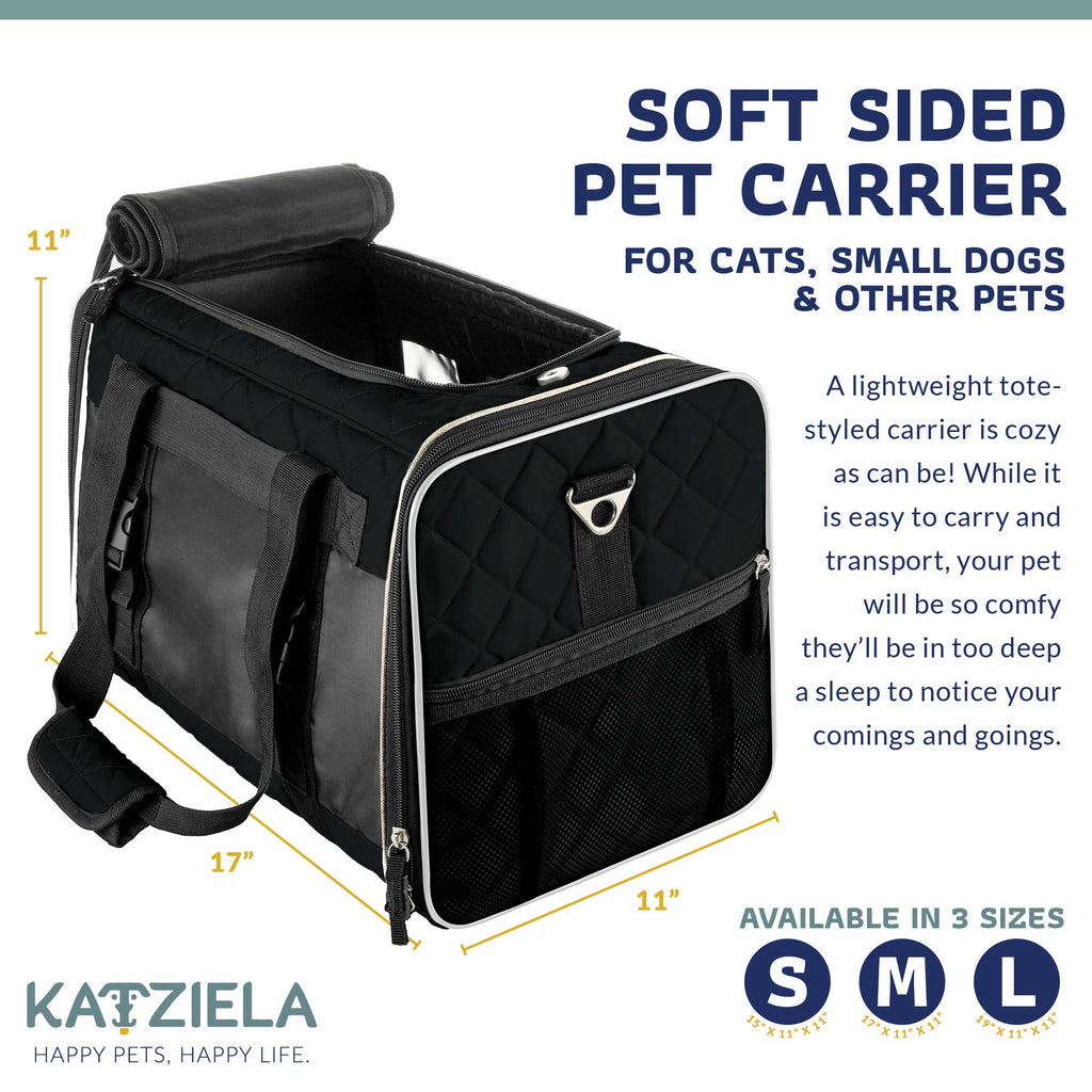 Katziela Airline Compliant Quilted Companion Cat & Dog Carrier - Black