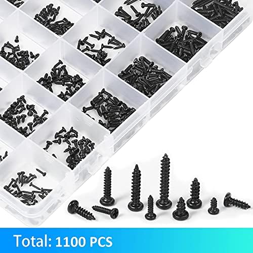 1100pcs Round Pan Head Tapping Screws Laptop Notebook Computer Screws Kit,M1.2,M1.4,M1.5,M1.7,M2 countersunk Phillips Mini Screw Set for Electronic Repair (1100PCS)
