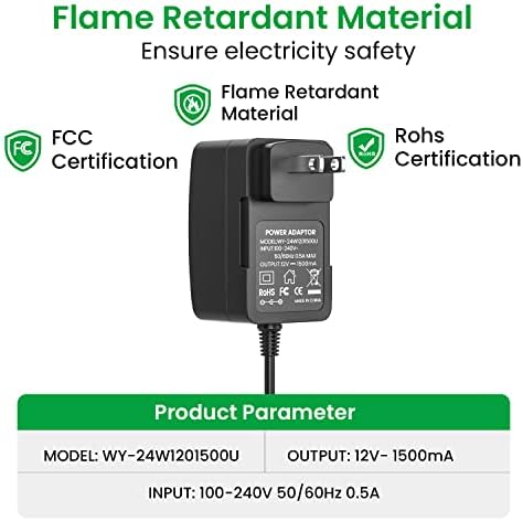 12V 1.5A Power Adapter for Yamaha PA130 PA150, 12V 1.5A Power Supply for Yamaha PSR YPG YPT DGX DD EZ Series Keyboard (9.8 Ft Long Cord)