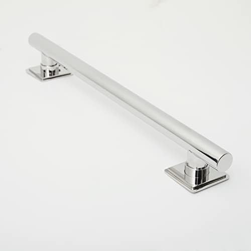 12-inch Coronado Designer Straight Bathroom Shower Grab Bar with Decorative Square Flanges, Polished