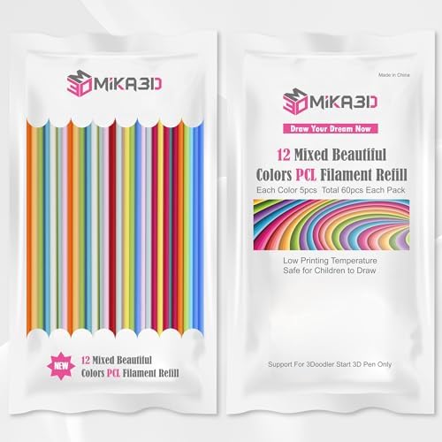12 Bright Colors 2.5mm PCL Filament Refill, Low Print Temperature Filament, Each Color 15cm x 5pc, Total 60pcs 900cm PCL Filament by MIKA3D