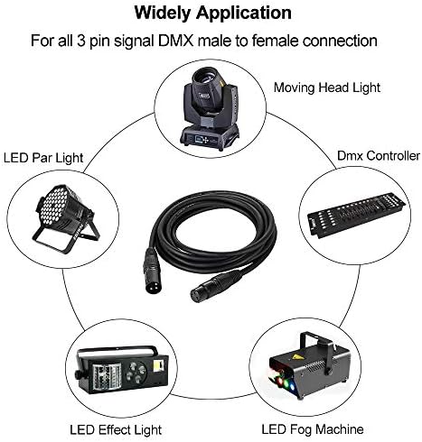 10ft / 3.04m DMX Cable, 4 Packs 3 Pin DMX Cables DMX Wires, DMX512 XLR Male to Female Stage Light Signal Cable with Metal Connectors, Connection for Stage & DJ Lighting fixtures