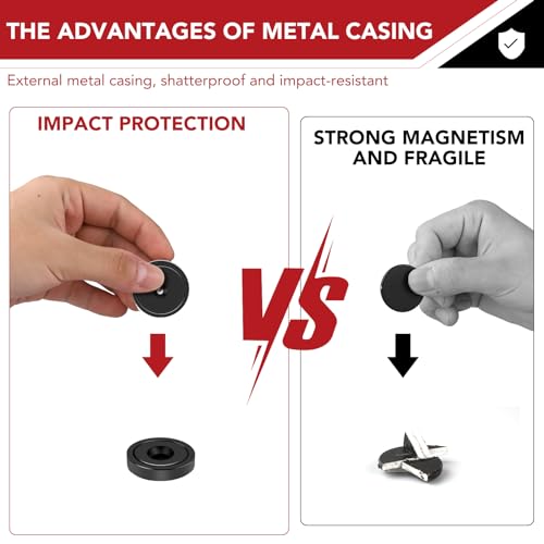 150LBS Waterproof Neodymium Magnets, Strong Magnets Heavy Duty with Screws and Iron Sheets, Round Base Cup Magnet with Countersunk Hole for Wall Mounting, Tools Hanging, etc - Black 6Pcs