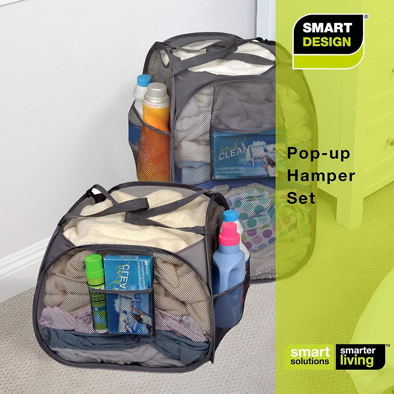 Deluxe Mesh Pop Up Rectangle and Square Hamper Combo - Gray