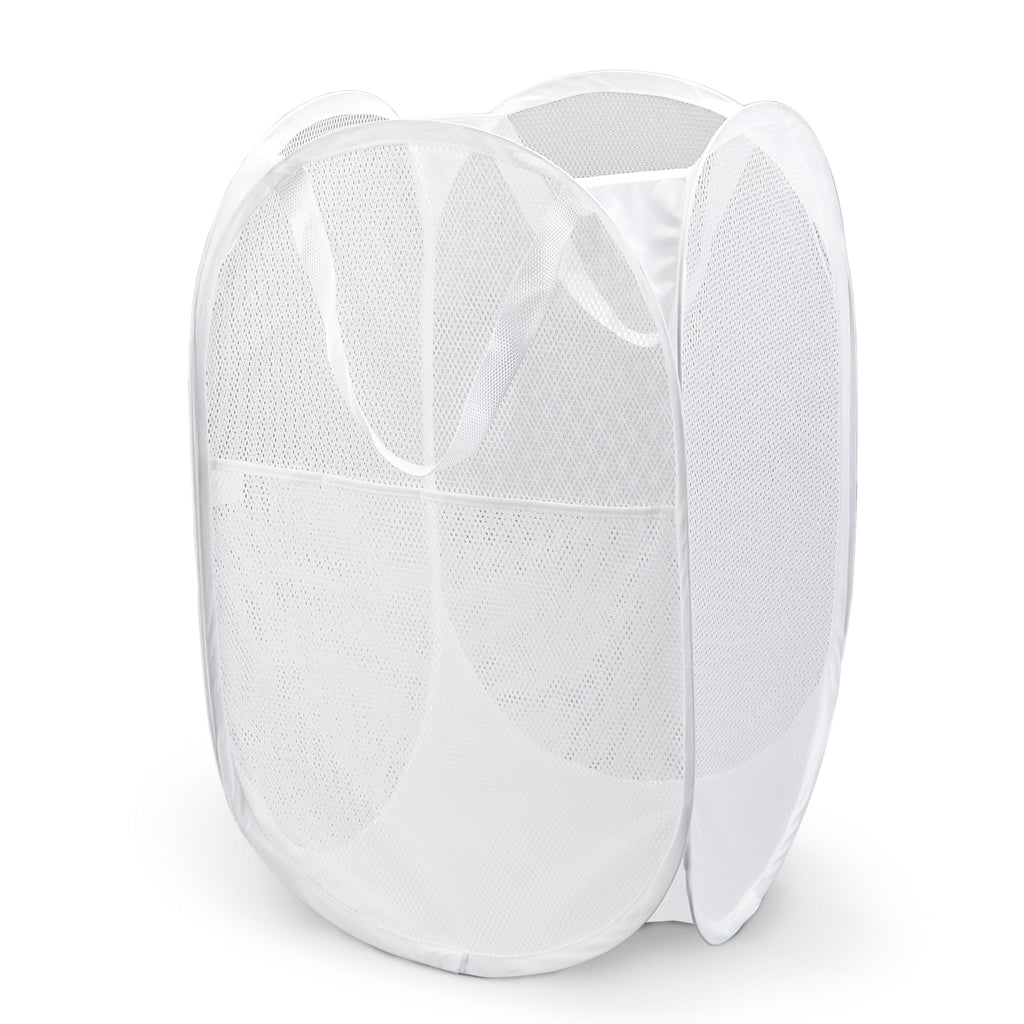 Deluxe Mesh Pop Up Square Laundry Hamper with Side Pocket and Handles - 14 Inch