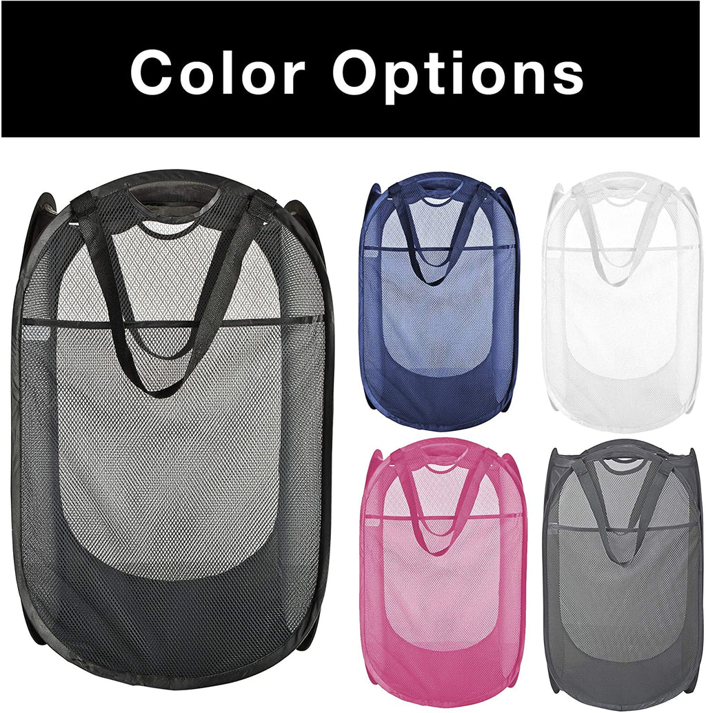 Deluxe Mesh Pop Up Square Laundry Hamper with Side Pocket and Handles - 14 Inch