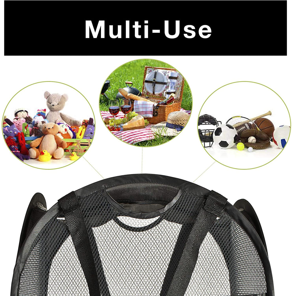 Deluxe Mesh Pop Up Square Laundry Hamper with Side Pocket and Handles - 14 Inch