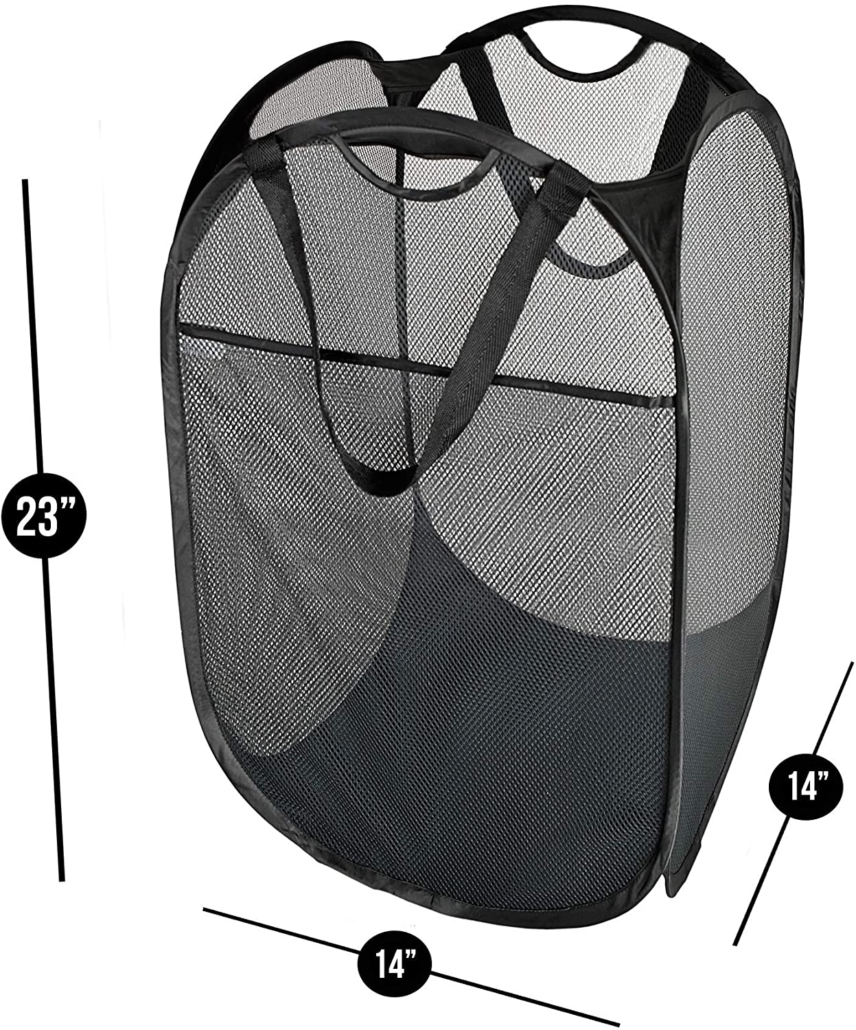 Deluxe Mesh Pop Up Square Laundry Hamper with Side Pocket and Handles - 14 Inch