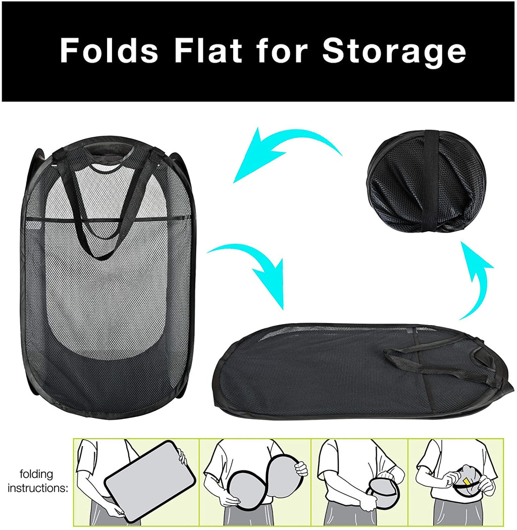Deluxe Mesh Pop Up Square Laundry Hamper with Side Pocket and Handles - 14 Inch