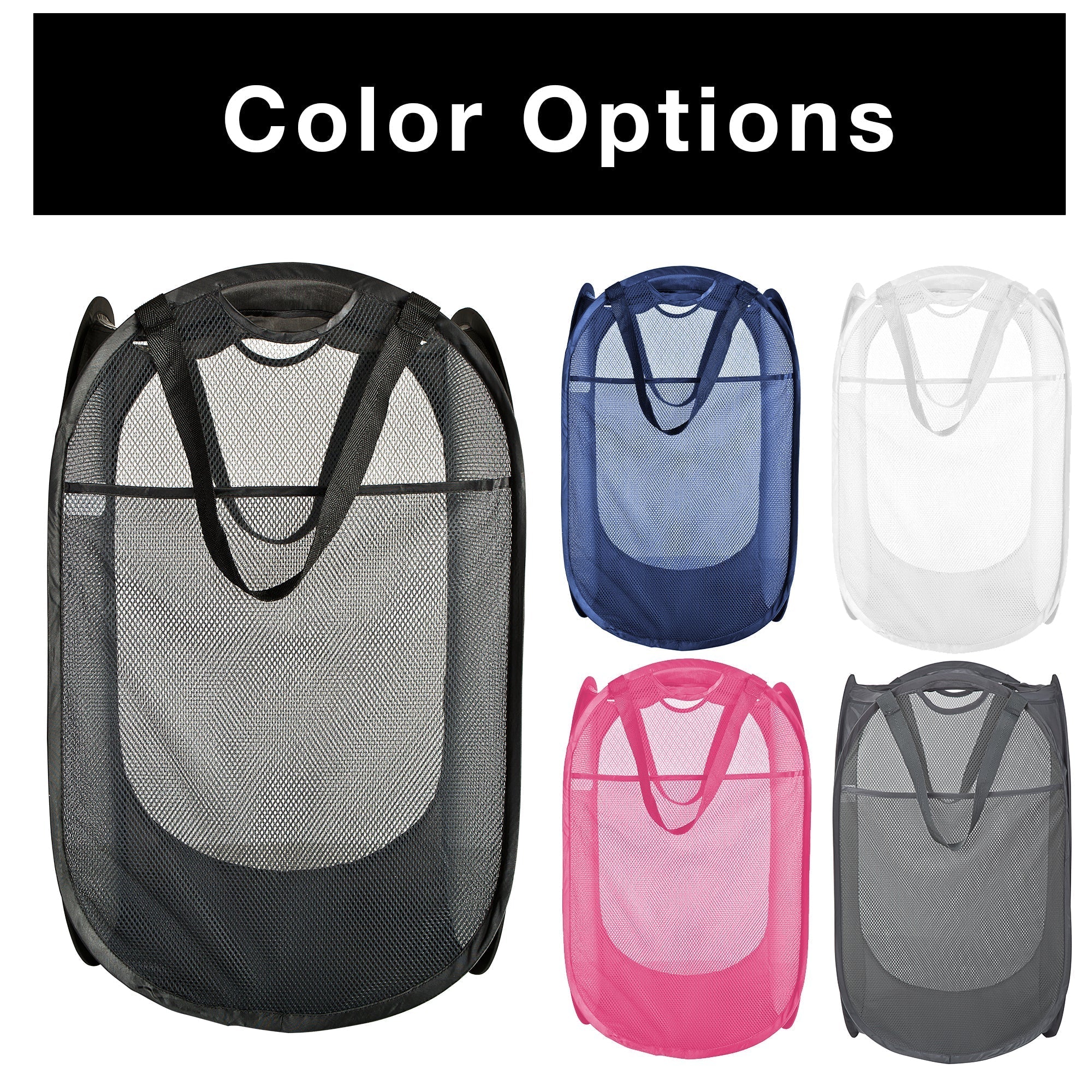 Deluxe Mesh Pop Up Square Laundry Hamper with Side Pocket and Handles - VentilAir Fabric - Collapsible Design - Holds 2 Loads - 14 x 23 Inch - Black