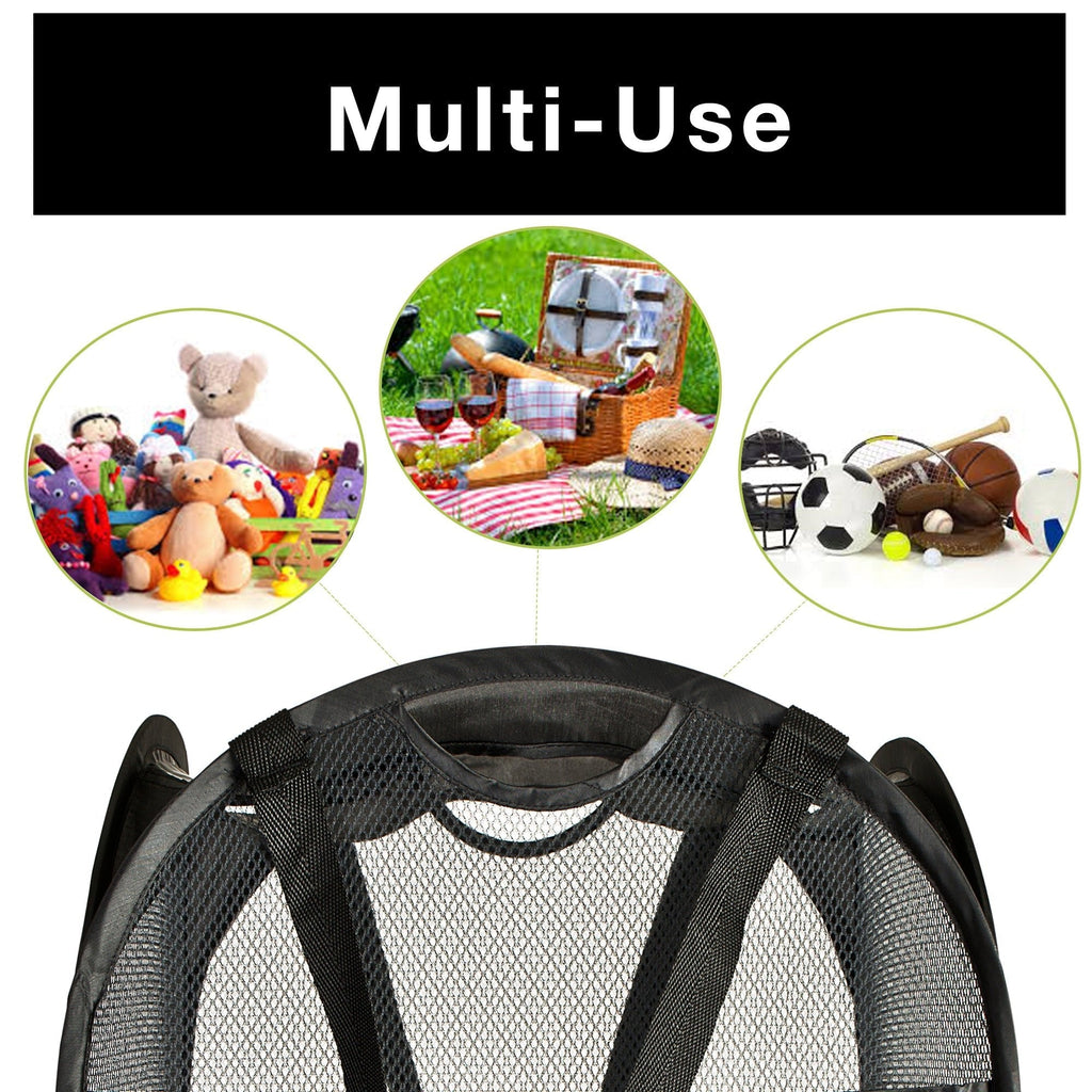 Deluxe Mesh Pop Up Square Laundry Hamper with Side Pocket and Handles - VentilAir Fabric - Collapsible Design - Holds 2 Loads - 14 x 23 Inch - Black