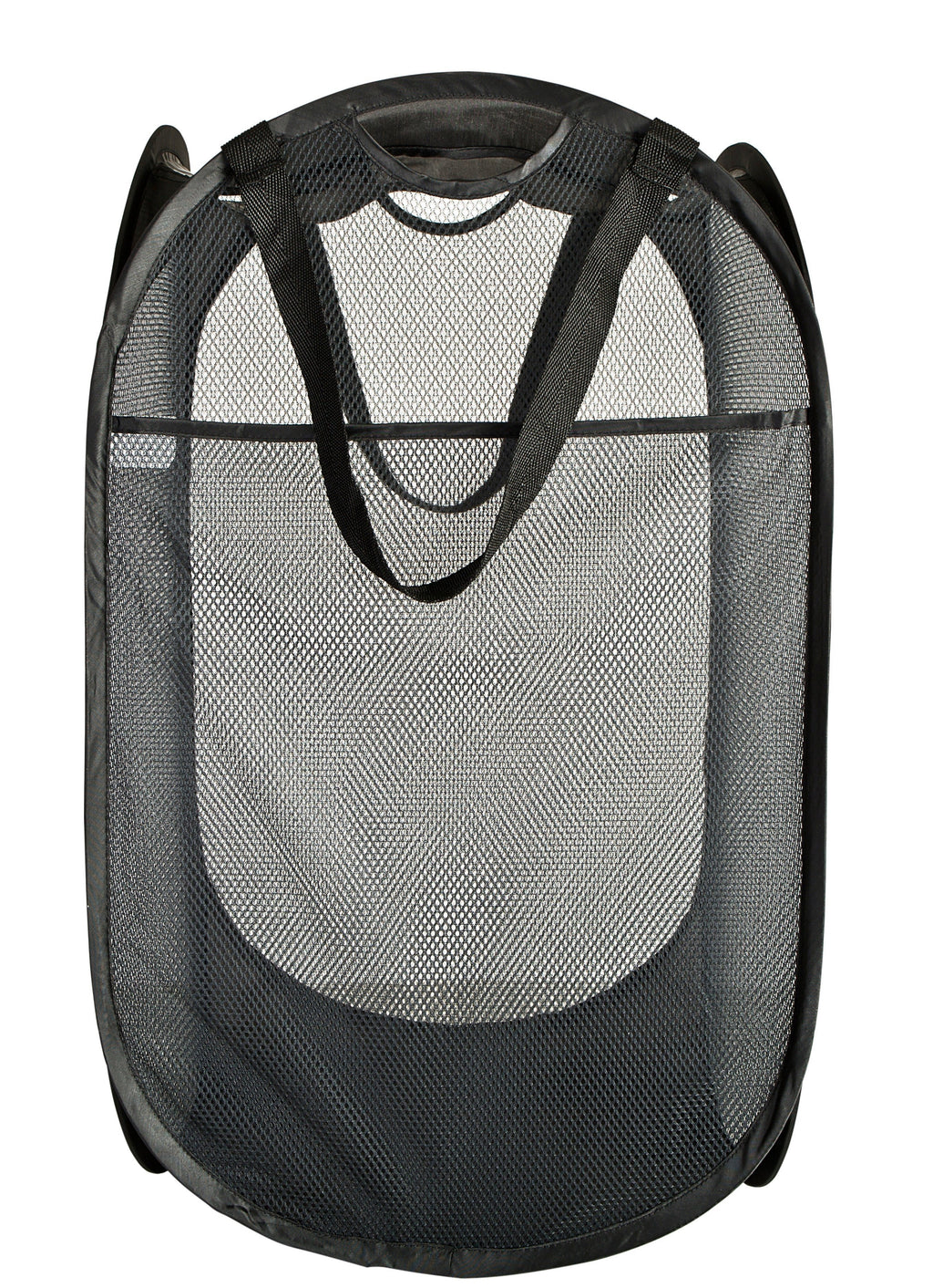 Deluxe Mesh Pop Up Square Laundry Hamper with Side Pocket and Handles - VentilAir Fabric - Collapsible Design - Holds 2 Loads - 14 x 23 Inch - Black