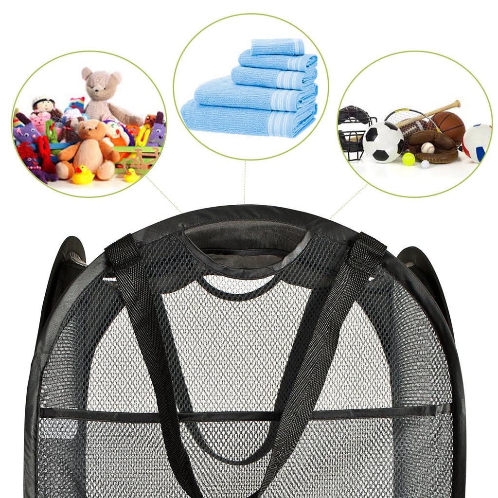 Deluxe Mesh Pop Up Square Laundry Hamper with Side Pocket and Handles - VentilAir Fabric - Collapsible Design - Holds 2 Loads - 14 x 23 Inch - Black
