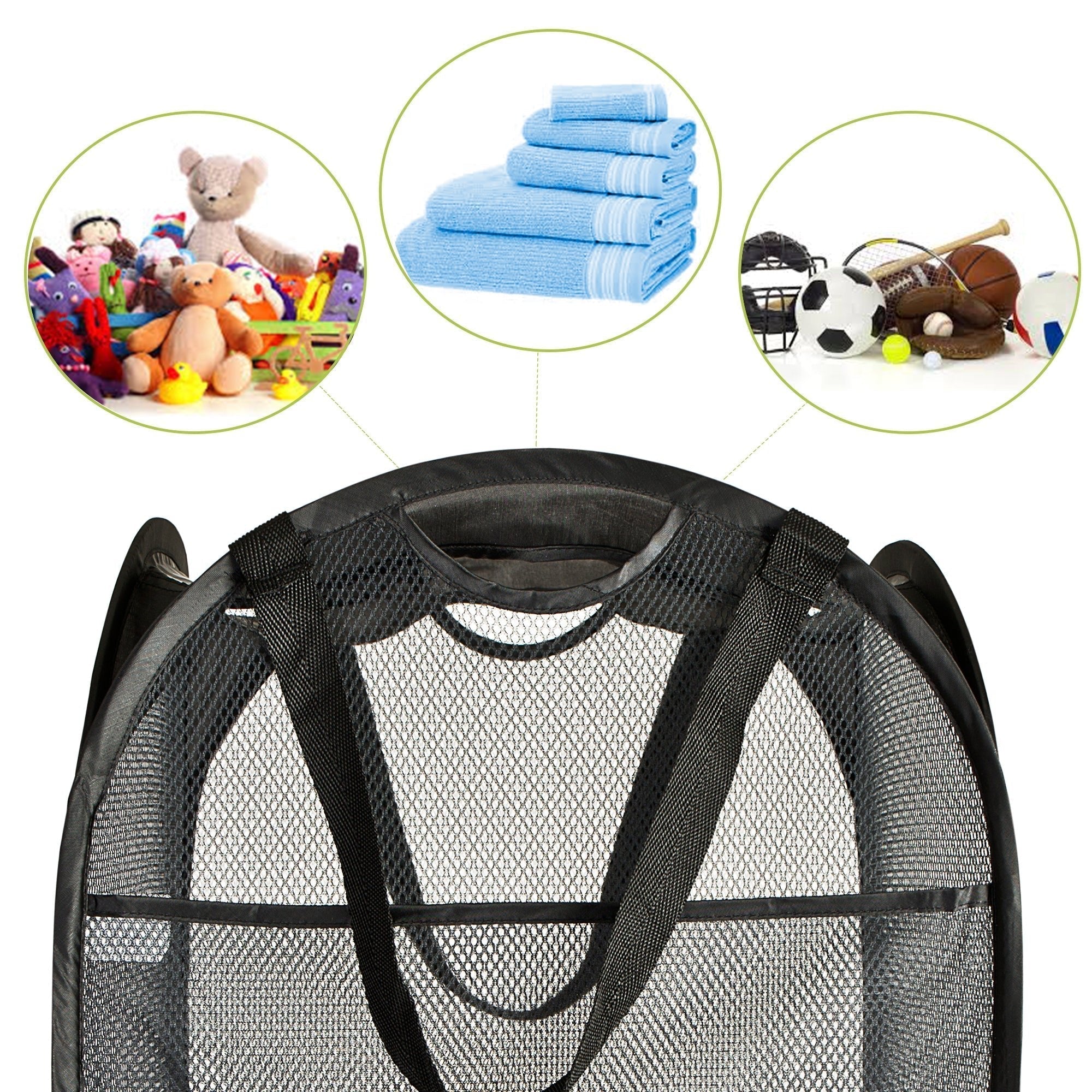 Deluxe Mesh Pop Up Square Laundry Hamper with Side Pocket and Handles - VentilAir Fabric - Collapsible Design - Holds 2 Loads - 14 x 23 Inch - Black