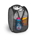 Deluxe Mesh Pop Up Square Laundry Hamper with Side Pocket and Handles - VentilAir Fabric - Collapsible Design - Holds 2 Loads - 14 x 23 Inch - Black
