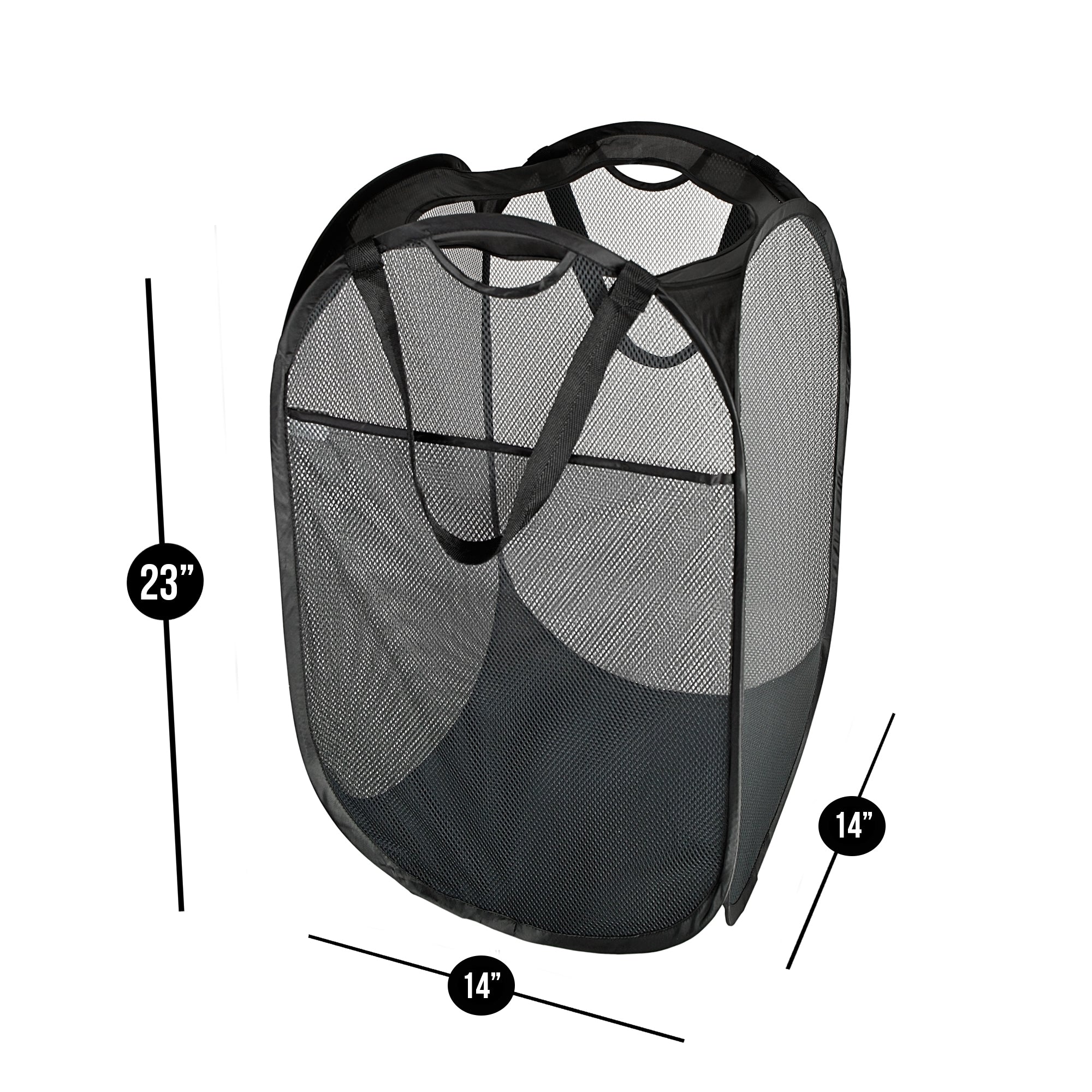 Deluxe Mesh Pop Up Square Laundry Hamper with Side Pocket and Handles - VentilAir Fabric - Collapsible Design - Holds 2 Loads - 14 x 23 Inch - Black