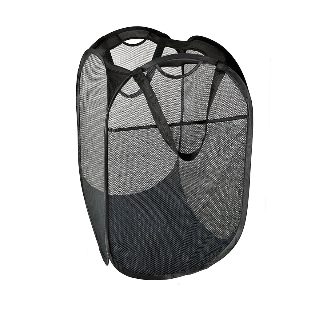 Deluxe Mesh Pop Up Square Laundry Hamper with Side Pocket and Handles - VentilAir Fabric - Collapsible Design - Holds 2 Loads - 14 x 23 Inch - Black