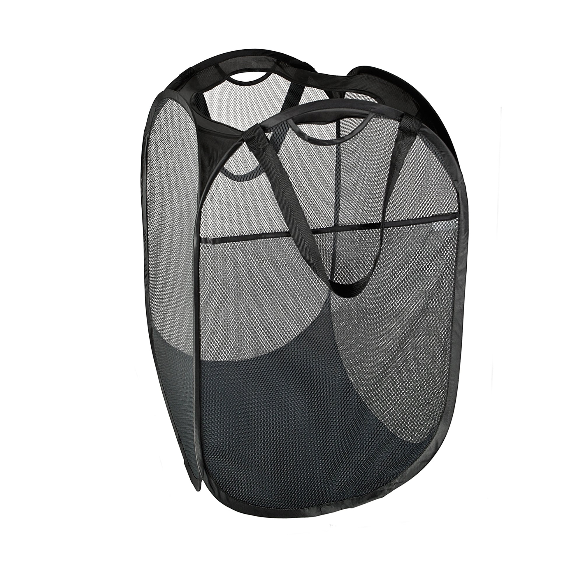 Deluxe Mesh Pop Up Square Laundry Hamper with Side Pocket and Handles - VentilAir Fabric - Collapsible Design - Holds 2 Loads - 14 x 23 Inch - Black