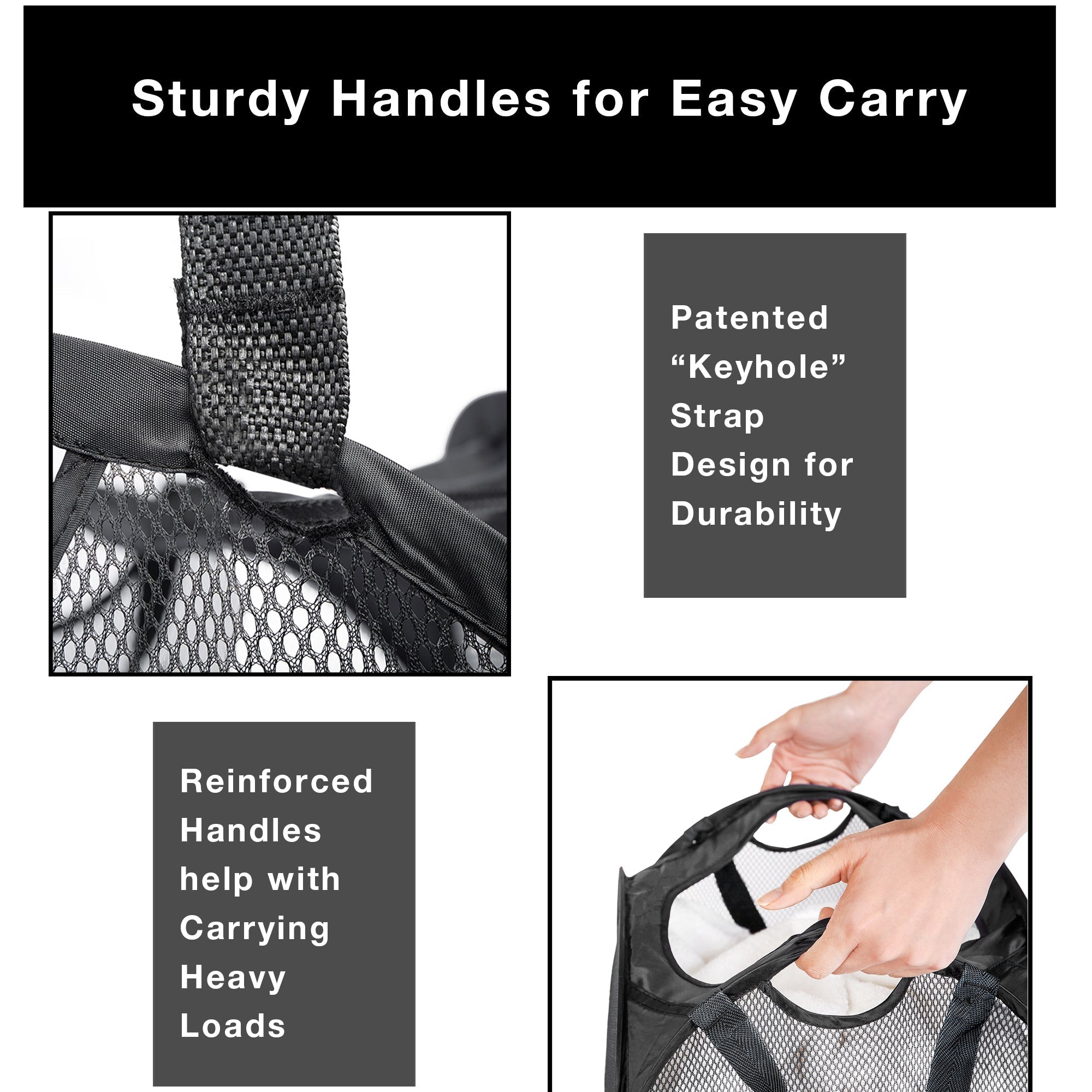 Deluxe Mesh Pop Up Square Laundry Hamper with Side Pocket and Handles - VentilAir Fabric - Collapsible Design - Holds 2 Loads - 14 x 23 Inch - Black
