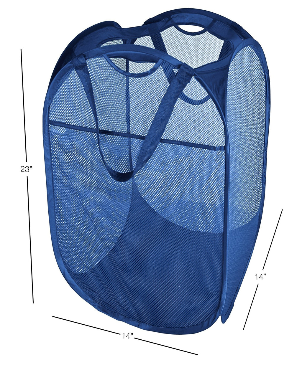 Deluxe Mesh Pop Up Square Laundry Hamper with Side Pocket and Handles - VentilAir Fabric Collapsible Design Holds 2 Loads - 14 x 23 Inch