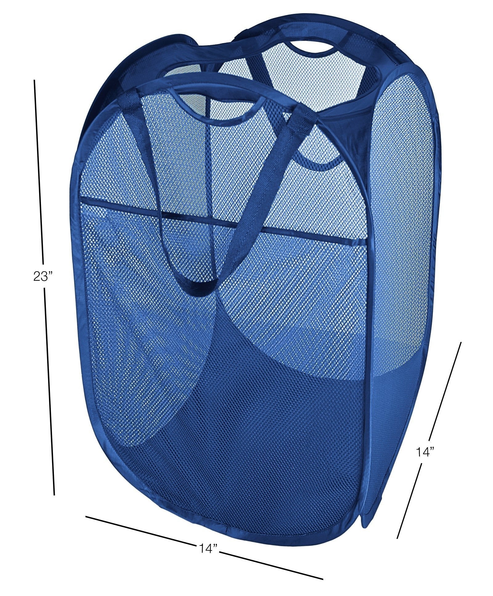 Deluxe Mesh Pop Up Square Laundry Hamper with Side Pocket and Handles - VentilAir Fabric Collapsible Design Holds 2 Loads - 14 x 23 Inch