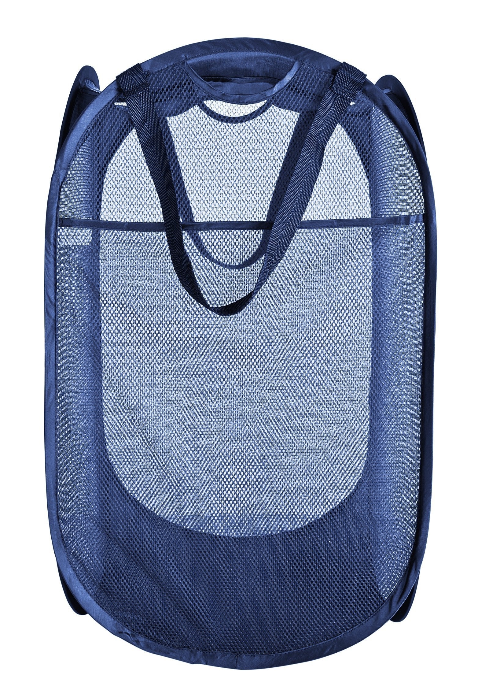 Deluxe Mesh Pop Up Square Laundry Hamper with Side Pocket and Handles - VentilAir Fabric Collapsible Design Holds 2 Loads - 14 x 23 Inch