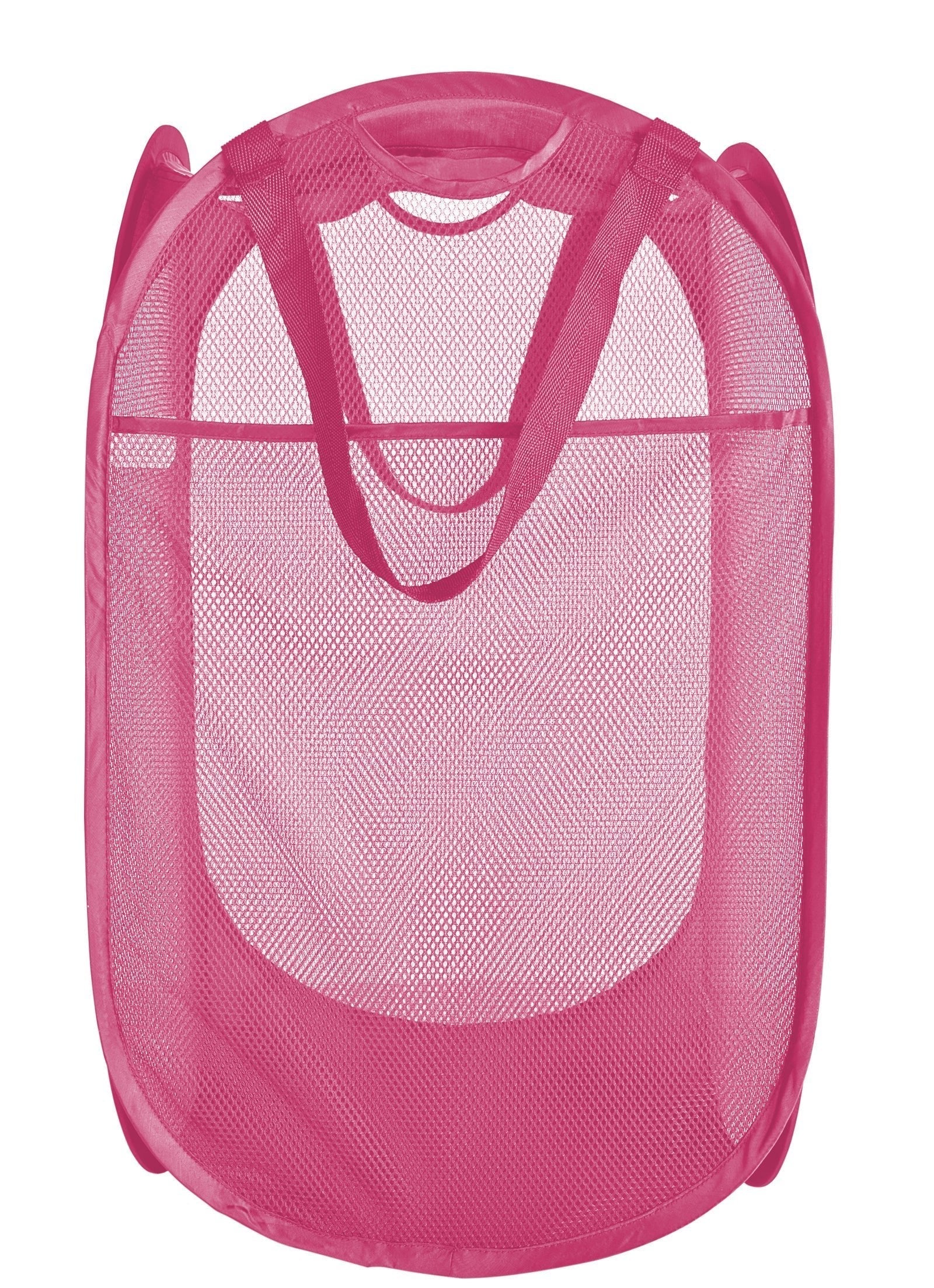 Deluxe Mesh Pop Up Square Laundry Hamper with Side Pocket and Handles - VentilAir Fabric Collapsible Design Holds 2 Loads - 14 x 23 Inch