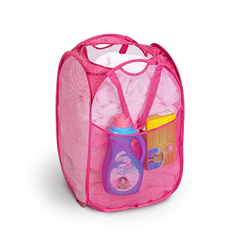 Deluxe Mesh Pop Up Square Laundry Hamper with Side Pocket and Handles - VentilAir Fabric Collapsible Design Holds 2 Loads - 14 x 23 Inch